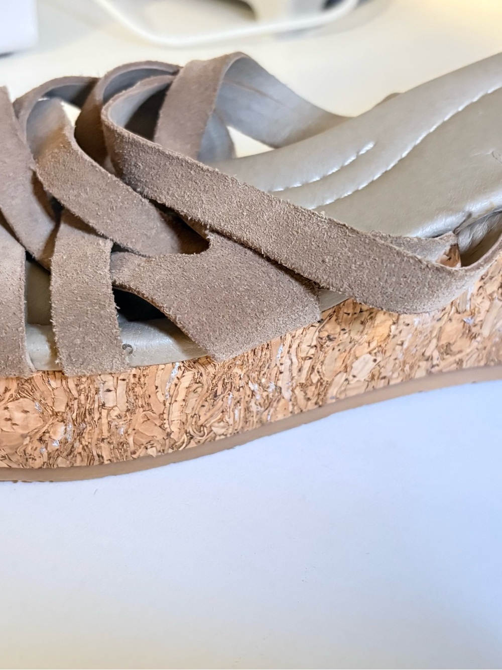 Donald J. Pliner Taupe Suede Cork Platform Sandals